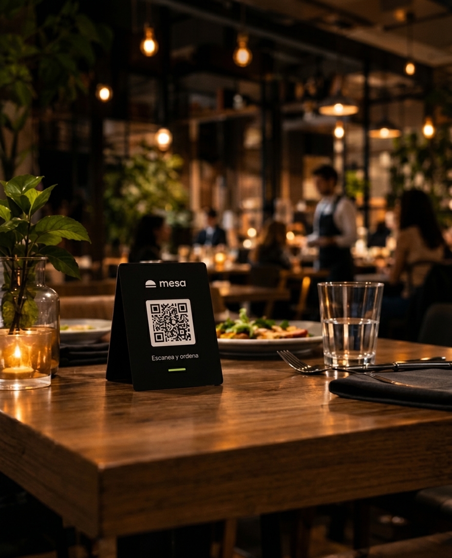 Mesa de restaurante con el QR de mesa para pedir